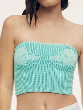 LyreBird Skin Seamless Crochet Bandeau Turqoise L/XL NWT